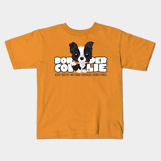 DGBigHeads - BorderCollie B&W Kids T-Shirt by DoggyGraphics